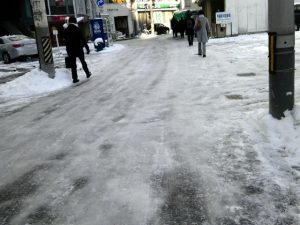 凍った道路